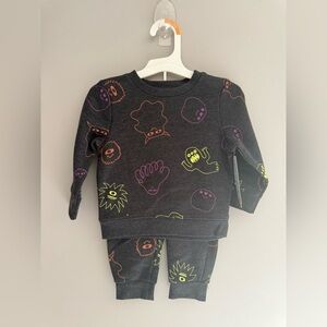Cat&Jack Halloween Monsters Spooky Matching Set Kids SZ 12M Grey Fleece Lined